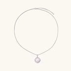 Cushion-shaped double halo pendant with 10mm freshwater pearl center on rhodium-plated sterling silver chain