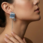 Denim Fringe Chain Earrings
