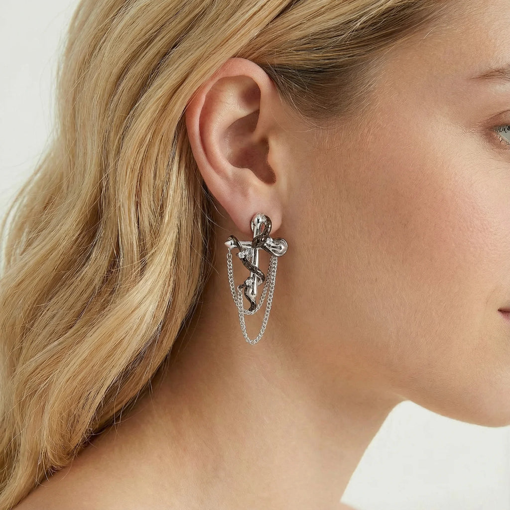 Serpent Cross Chain Earrings