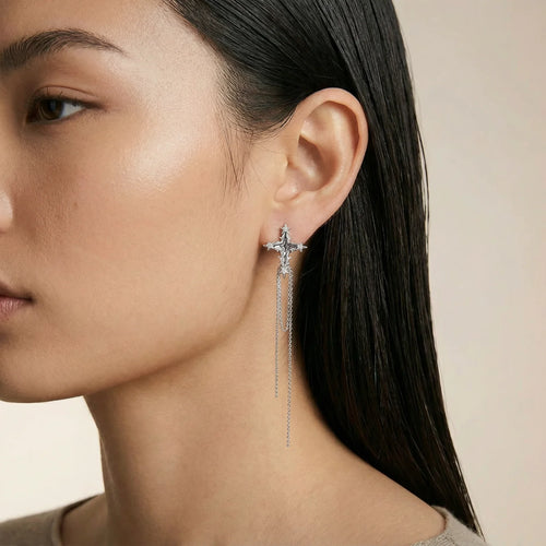 Celestial Cross Tassel Earrings