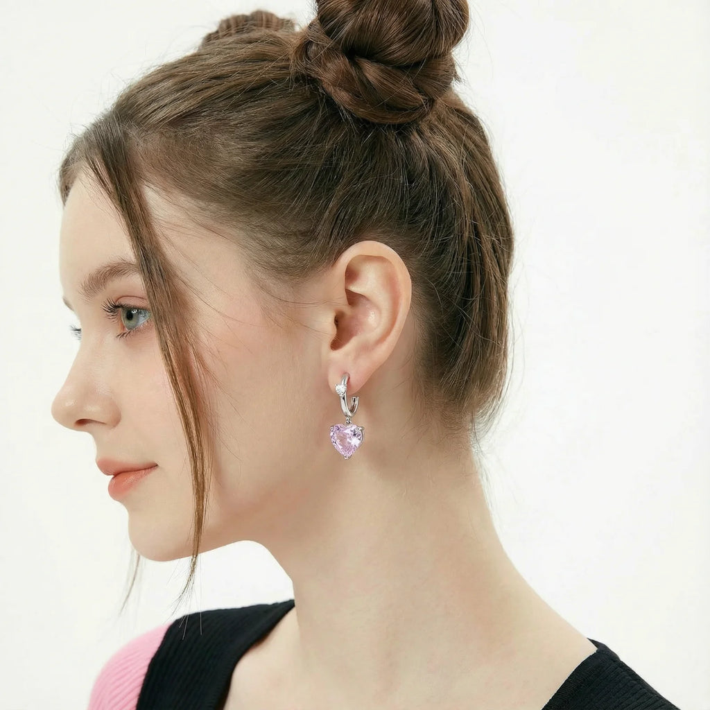 Pink Heart Drop Hoops