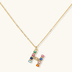 Letter H jewelry set featuring geometric crystal design in gold and white gold plated finish with adjustable chain necklace