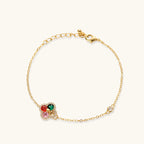 Gold-plated clover jewelry set with red, pink, green and champagne CZ stones surrounded by crystal borders
