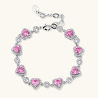Pink heart-shaped cubic zirconia jewelry set with white gold plating featuring necklace, earrings, bracelet and ring