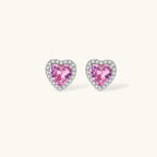 Pink heart-shaped cubic zirconia jewelry set with white gold plating featuring necklace, earrings, bracelet and ring