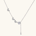 Sterling silver Y-shaped necklace with butterfly charms and brilliant moissanite stone with teardrop pendant